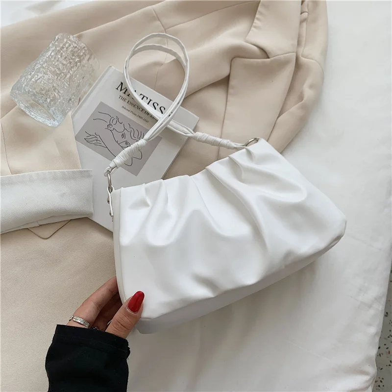 Pleated Cloud Bag Handlebags for Women PU Bags Leisure Armpit Bag Shopping Shoulder Bags Dumpling Handbag Female