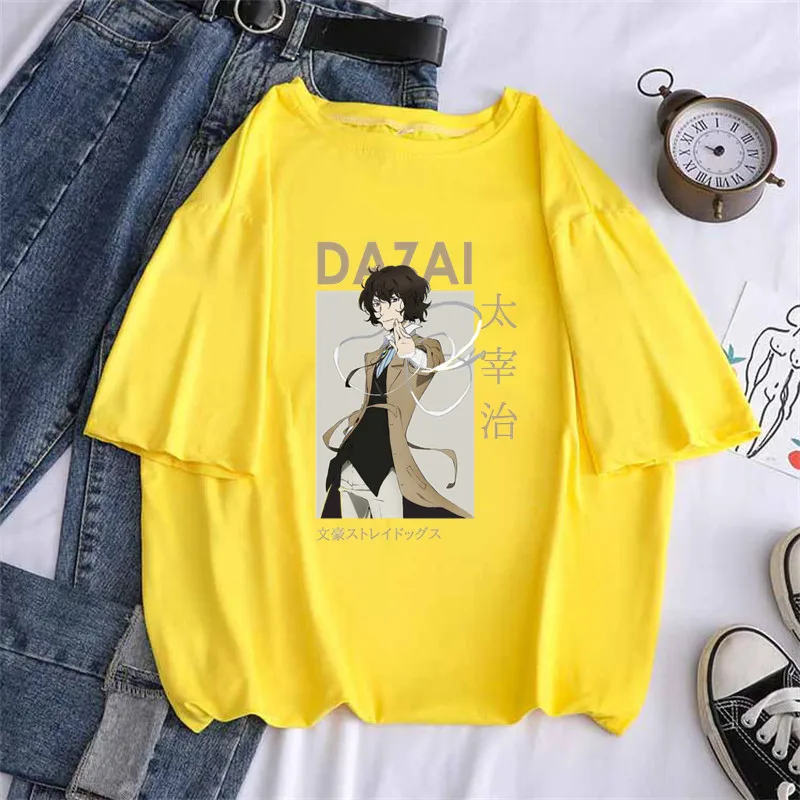 Bungo bezpańskie psy kobiety czarny T-shirt Osamu Dazai Nakajima Atsushi krótki rękaw biały graficzny top Tee,Drop Ship