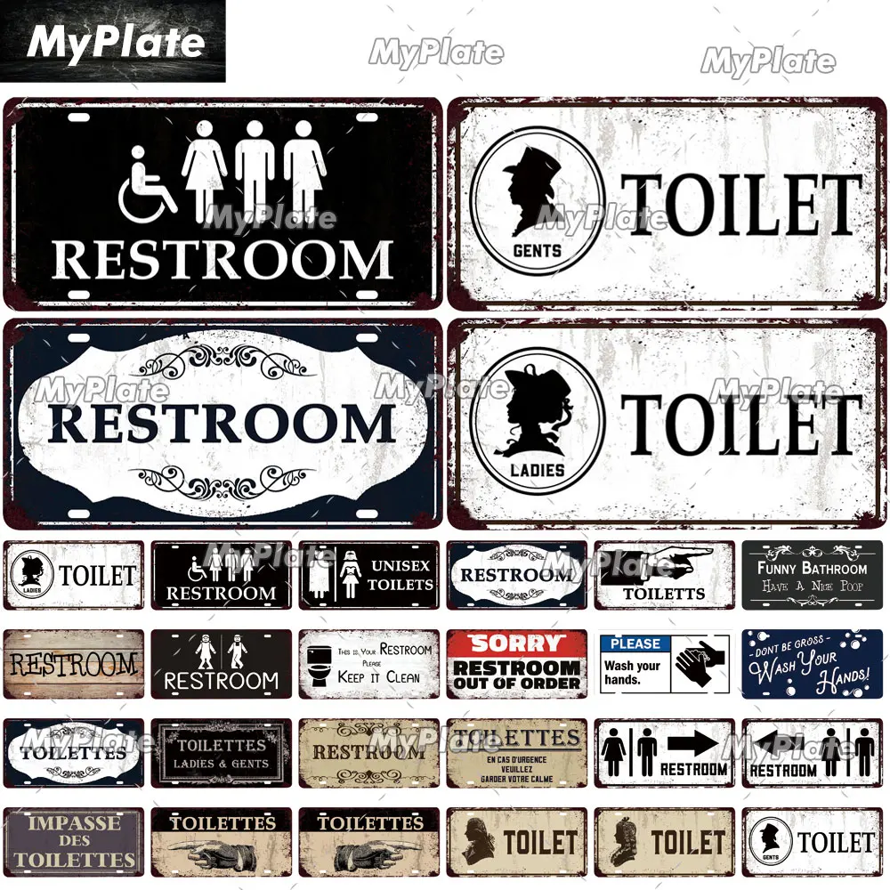 [MyPlate]Toilet 15x30cm Plate Metal Sign Vintage Plaque Restroom Tin Sign Healthy Home Wall Decoration Bar Sign Pub Poster