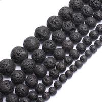 Wholesale 4-14mm Natural Black Volcanic Lava Stone Round Beads 15\