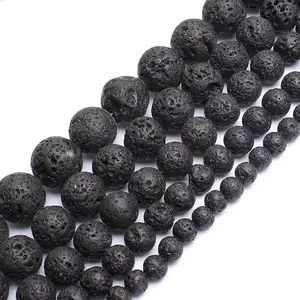 Grosir 4-14mm Manik-manik Bulat Batu Lava Vulkanik Hitam Alami 15 12 manik-manik batu howlite penjualan terbaik - №