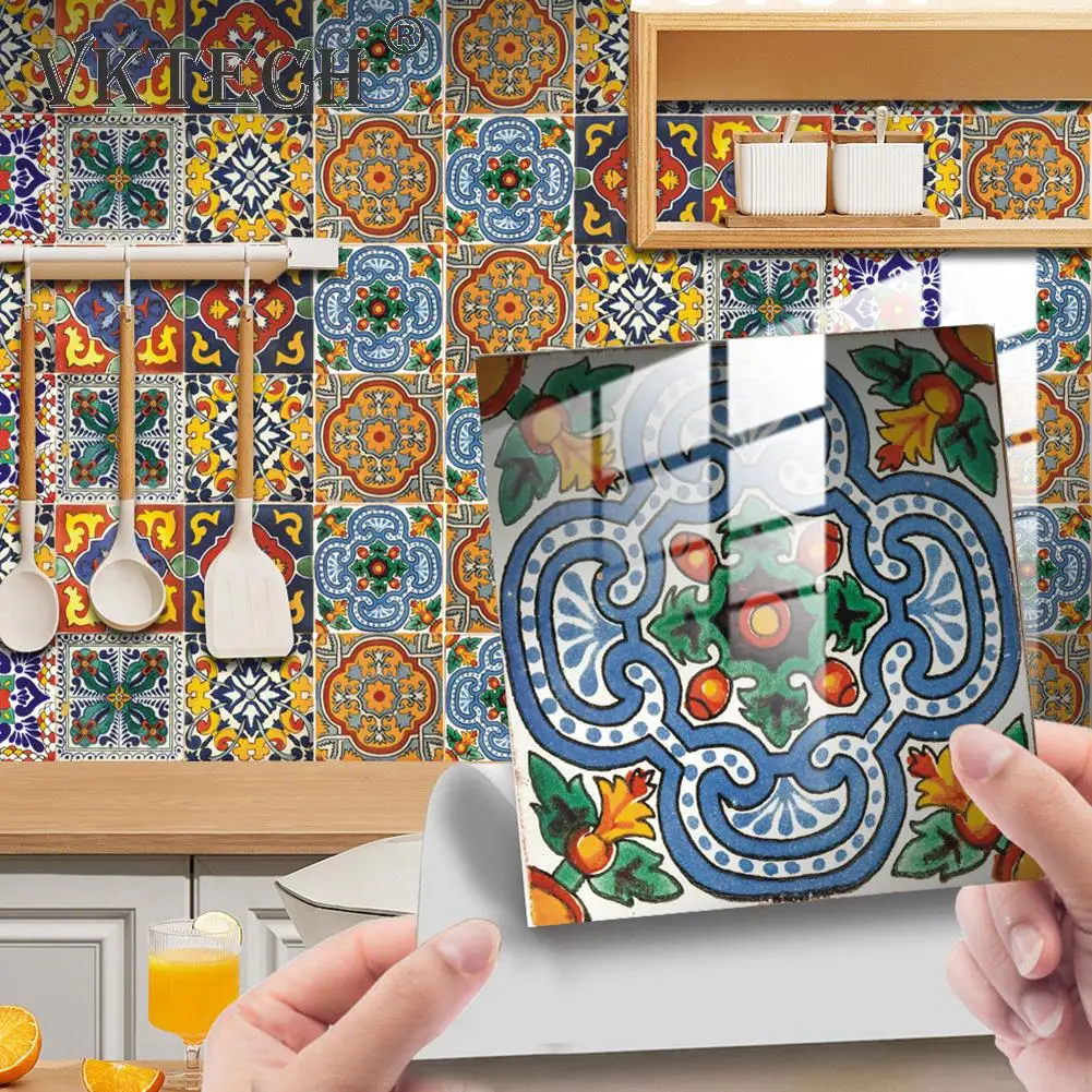 Azulejos de cristal de superficie con diseño de Mandala Retro, adhesivos impermeables, murales autoadhesivos, decoración de pared para mesas de cocina, 10 piezas