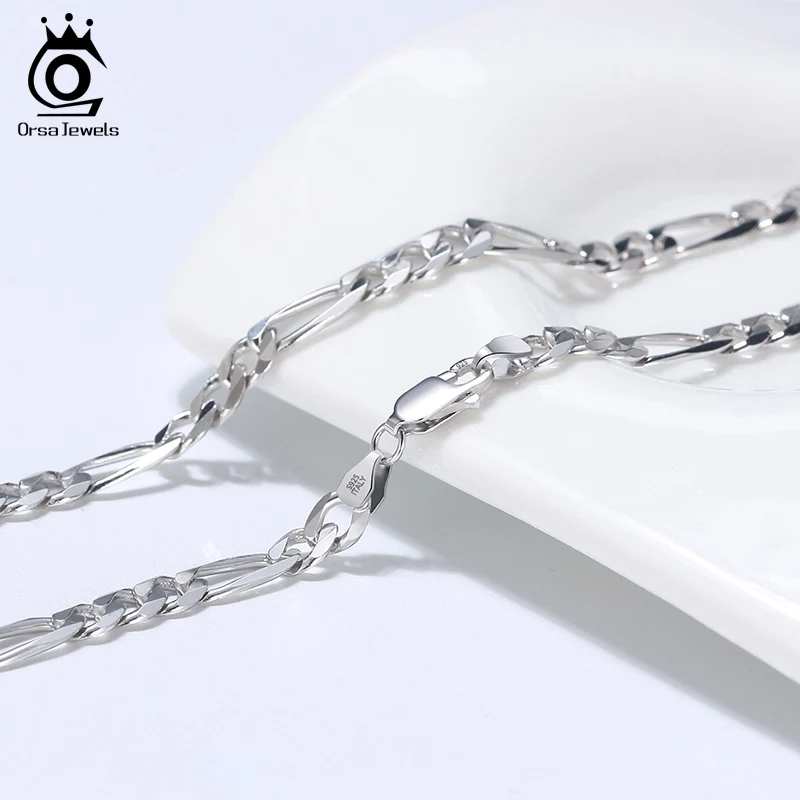 

ORSA JEWELS Italian 925 Sterling Silver Diamond-Cut Figaro Chain Necklace S925 Silver Craft Men Women Neck Chains Jewelry SC34