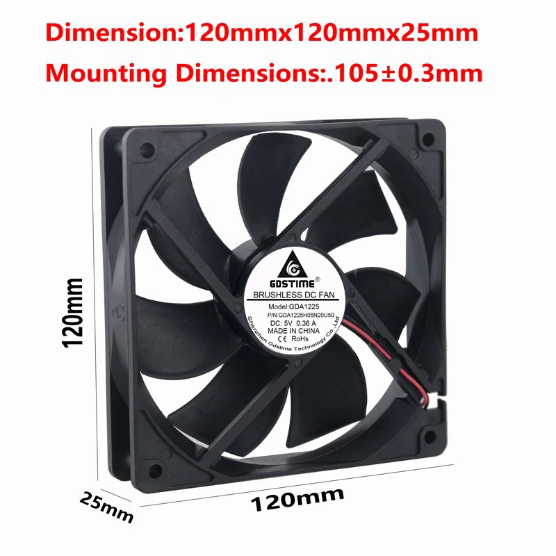 Gdstime 120x120x25 мм 120 мм 5 В 2Pin 12025 ПК Вентиляторы с USB разъемом DC охлаждающий вентилятор для компьютера чехол