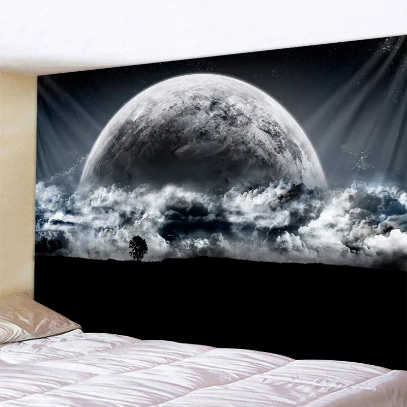 Melkweg Night Sky Tapestry Maan Nacht Sterrenhemel Landschap Wandtapijt Bohemian Psychedelische Home Woonkamer Slaapkamer Decoratie