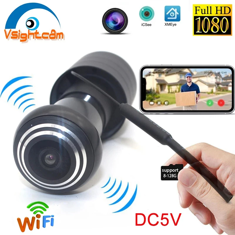 XMeye DC 5V Wireless HD 1080P Mini Door Camera Wifi Fisheye IP Camera Wide Angle Lens Network P2P Peephole Home Security