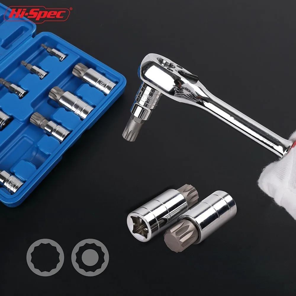 Hi-Spec-Juego de enchufes de 12 puntos, Juego de puntas de destornillador, adaptador manipulado para llave de torsión, llave de tubo, 10 Uds.