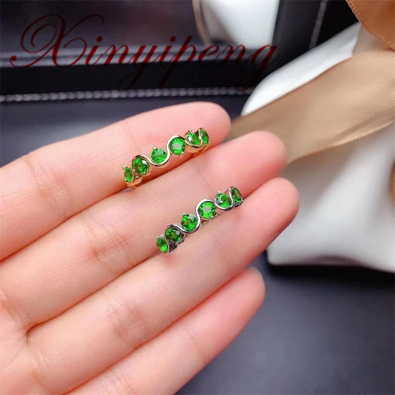 

Xin Yipeng Fine Gemstone Jewelry Real S925 Sterling Silver Plated Gold Inlaid Diopside Ring Anniversary Holiday Gift for Women