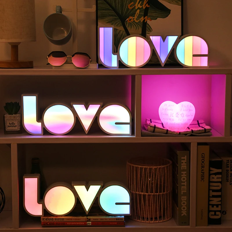 LIEBE Brief Modellierung LED Nacht Lichter Regenbogen Bunte Wärme Zimmer Lampe Neon Licht Mädchen Kinder Schlafzimmer Hochzeit Party Dekoration