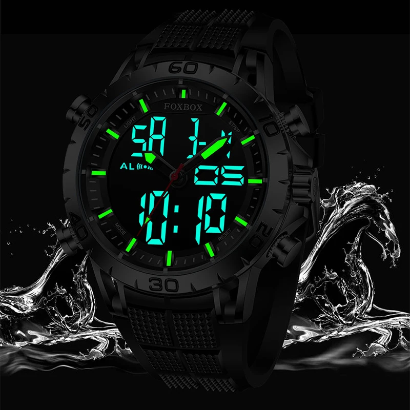 FOXBOX Sport Mens Watches Top Brand Luxury Dual Display Quartz Watch For Men Military Waterproof Clock Digital Electronic Watch