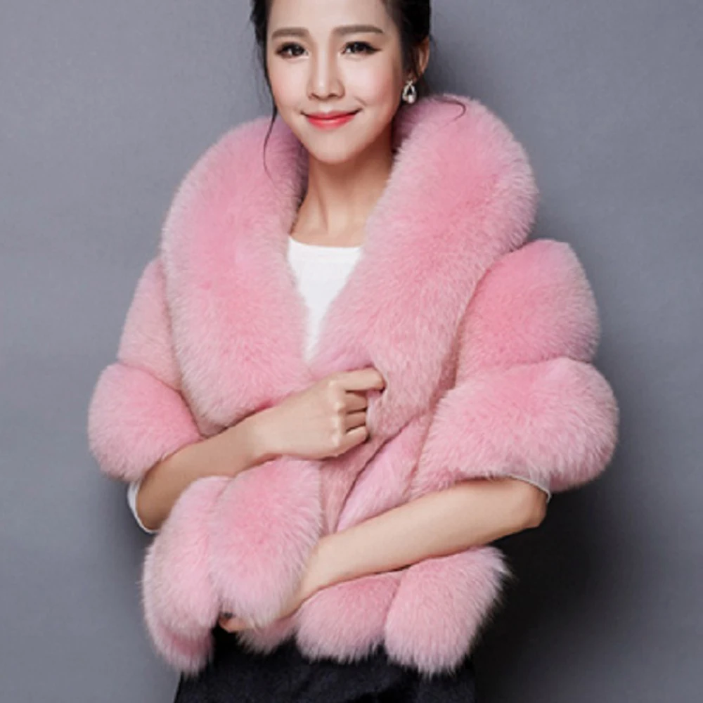 winter scarves woman faux fox fur coat fur shawl jackets for women cloak with pocket white,pink,gray women\'s winter jacket