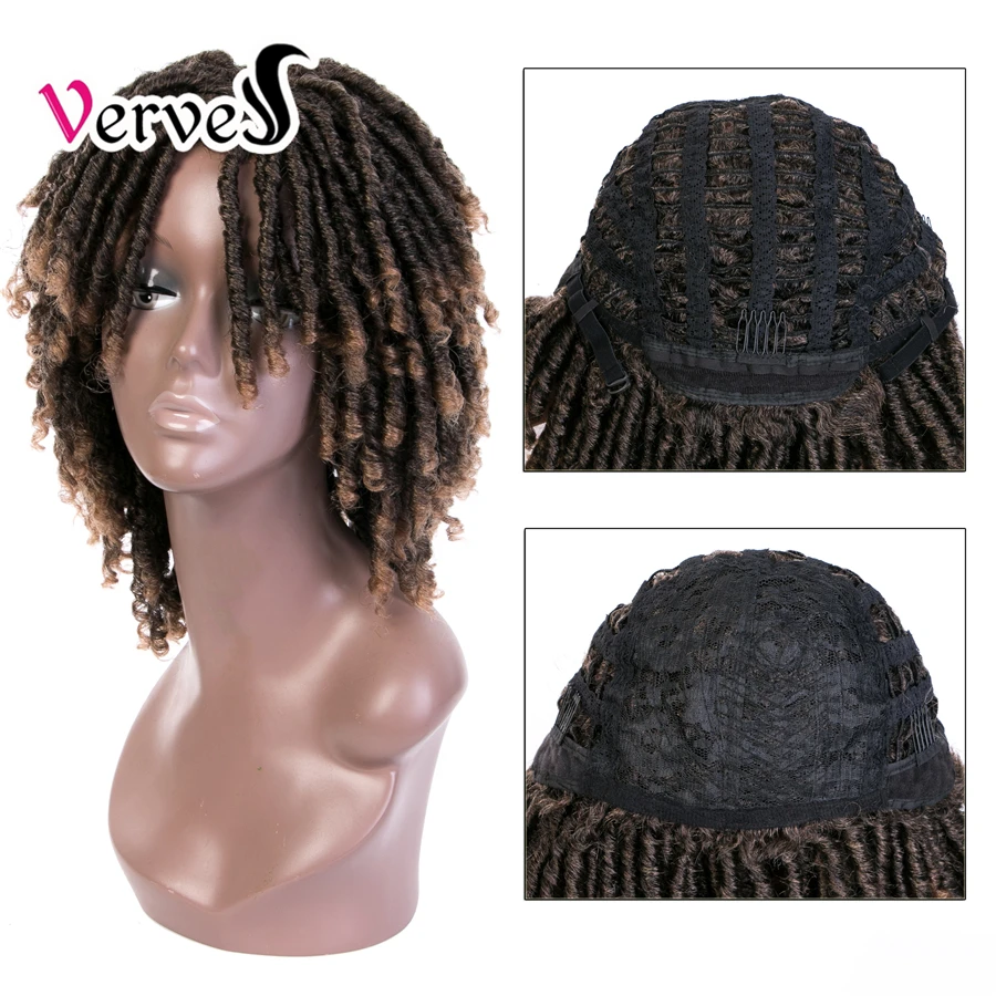 VERVES Dreadlock Hair Wig Synthetic Short crochet braid Afro Wig High Temperature Fiber cosplay Ombre color Faux locs