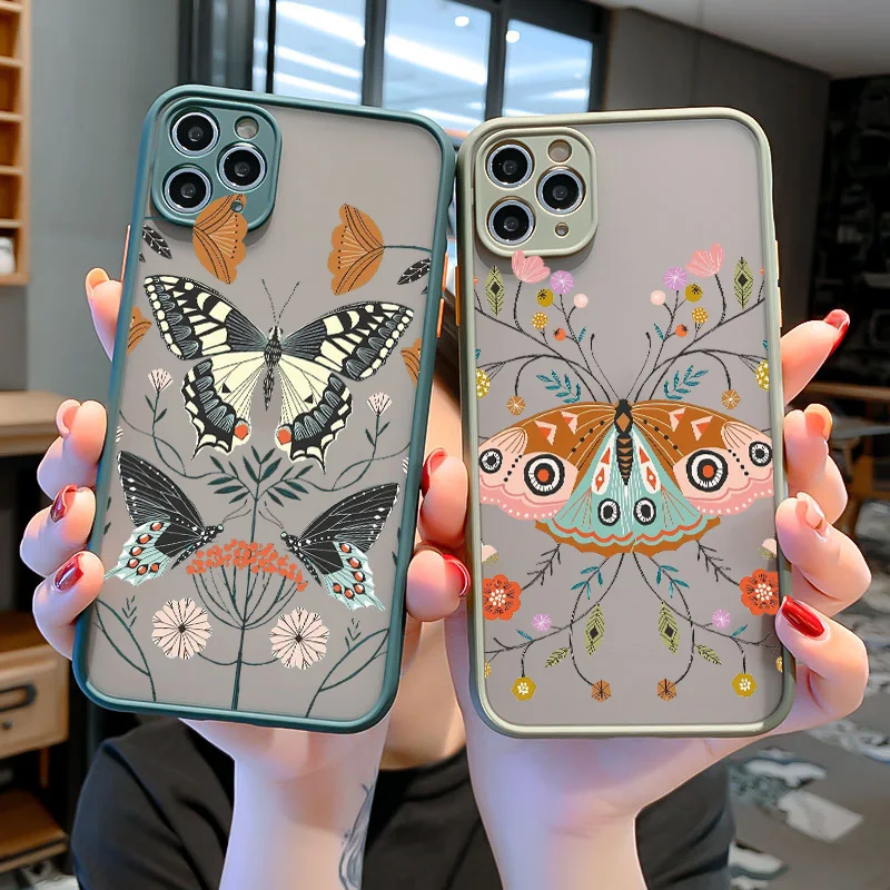 Estetyczne etui na telefon Flowers Butterfly do iPhone 7 8 plus X XS MAX XR SE2 16 15 14 11 12 13 Pro Max Tylna, wstrząsoodporna, miękka obudowa