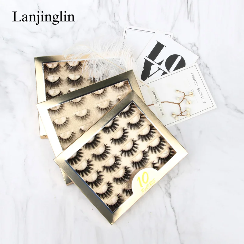 Fake Lashes 3/10 Pairs False Eyelashes Dramatic Thick Handmade Wispy Fluffy 3D Mink Lashes Makeup Tool Reusable Faux Cils Cílios