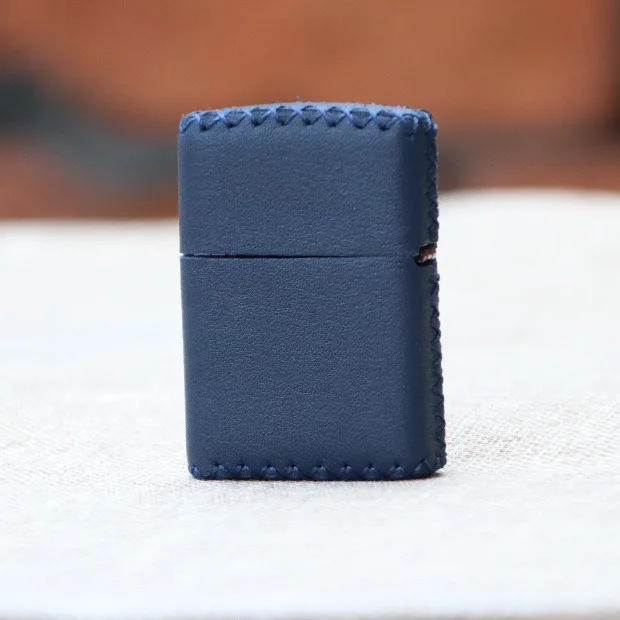 Hand-stitched  Cowhide Leather Durable Protective Sleeve Simple Blue Lighter Holster for Zippo lighter Cover