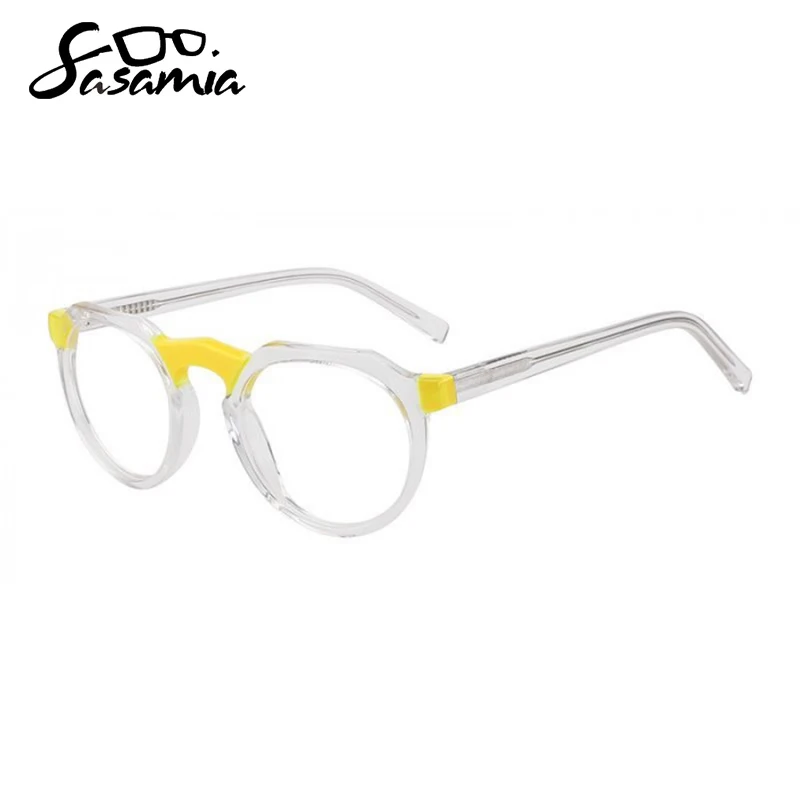 

SASAMIA Man Glasses irregular Patchwork Eyeglasses Frame with Wood Grain Myopia Men Spectacles Frames Optical Male Gafas Oculos