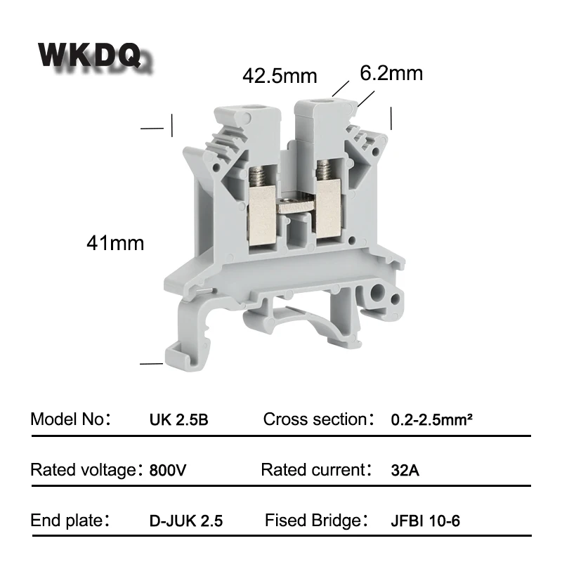 10Pcs UK-2.5B Screw Connection Feed-through Connector UK2.5 Wire Strip Plug 2.5mm Electrical Din Rail Terminal Block UK 2.5