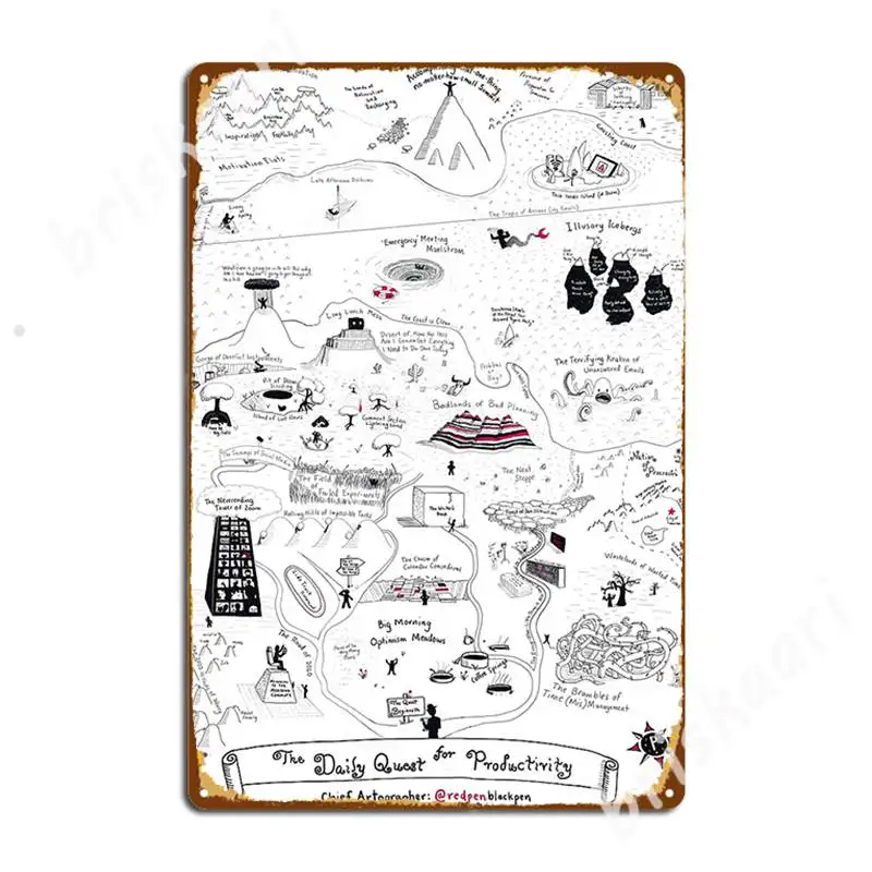 The Map Of The Quest For Daily Productivity Metal Signs Cinema Garage Custom Wall Plaque pub Garage Tin sign Posters