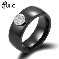 Anillo de cerámica clásico para mujer, sortija colorida de color blanco y negro con banda de boda de cristal, ancho de 8/6mm, tamaño 6-12, regalo para pareja y hombre