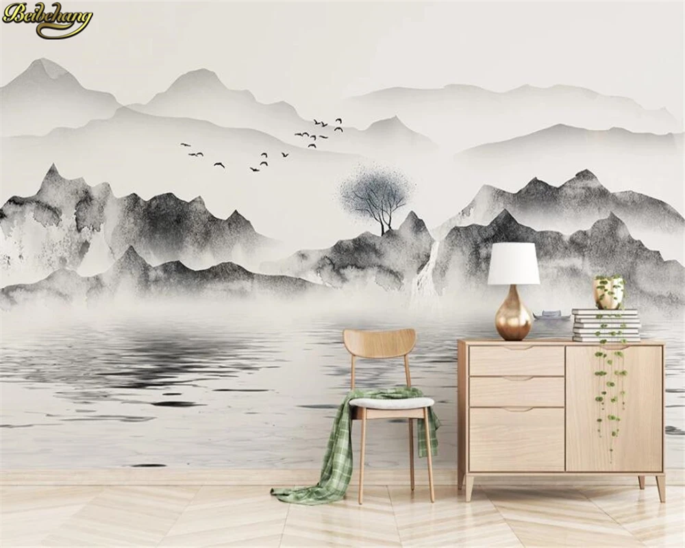 Custom 3D Beibehang Wallpaper Mural New Chinese Style Hand Painted Artistic Ink Landscape Living Room Sofa Background Wall Decor