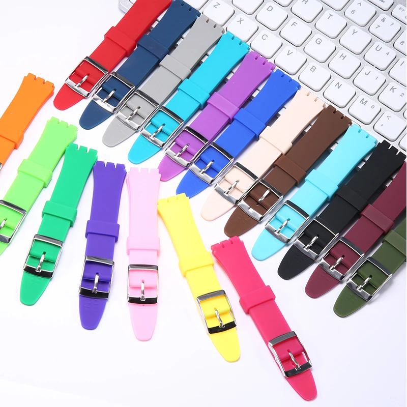 Silicone Strap Suitable for Swatch 17mm 19mm Waterproof Rubber Wrist Bracelet  Watchband Accessories With Tools