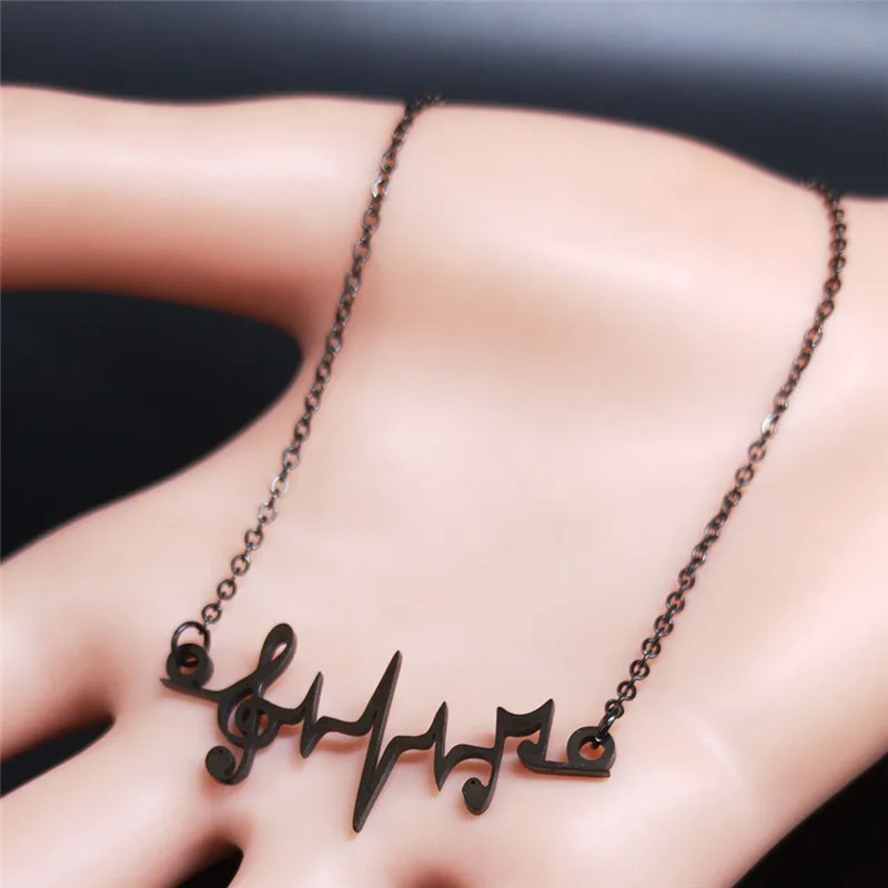 2024 Musical Notes Stainless Steel Statement Necklace for Women Black Color Necklaces & Pendants Jewelry gargantilla N4150S03