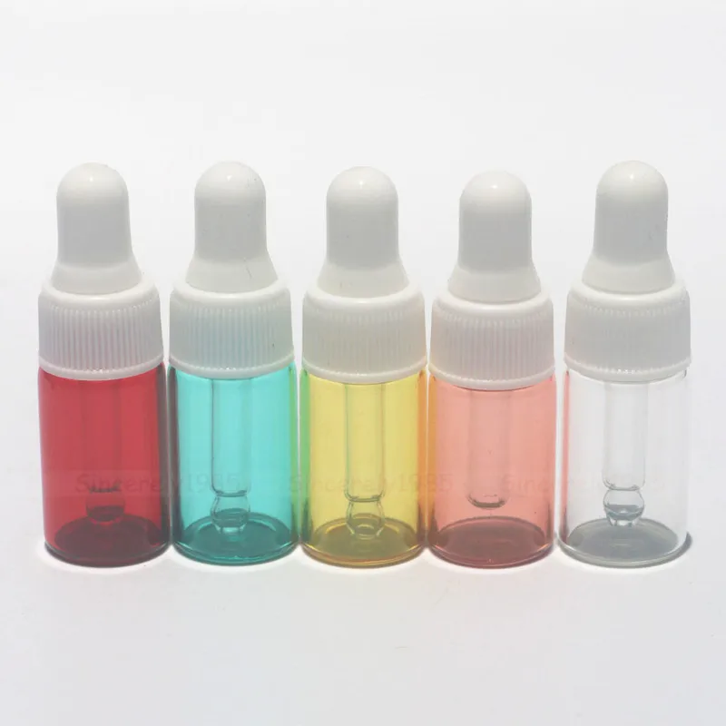 100Pcs 1/2/3/5 ML 10 MIX Color Glass Dropper Bottle for essential oils Refillable Portable Essential Oils Sample Vials