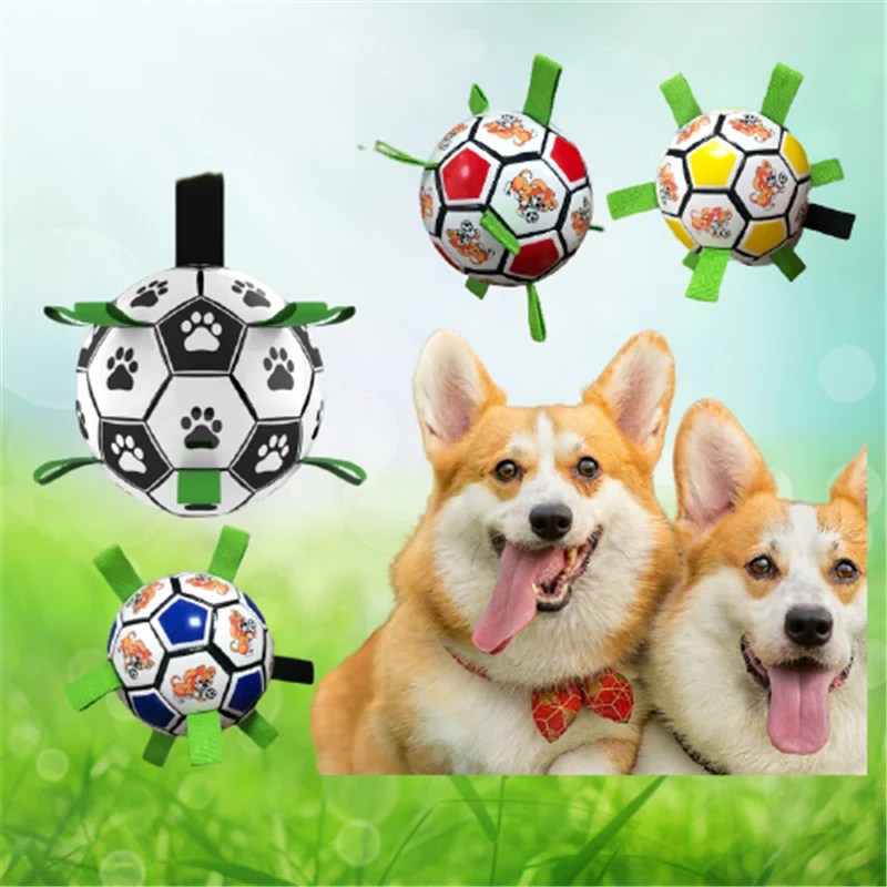 

Dog Bite Toy Soccer Ball with Grab Tab Interactive for Tug War Water Durable Small Medium Pet Football Indoor Outdoor Fetch Game