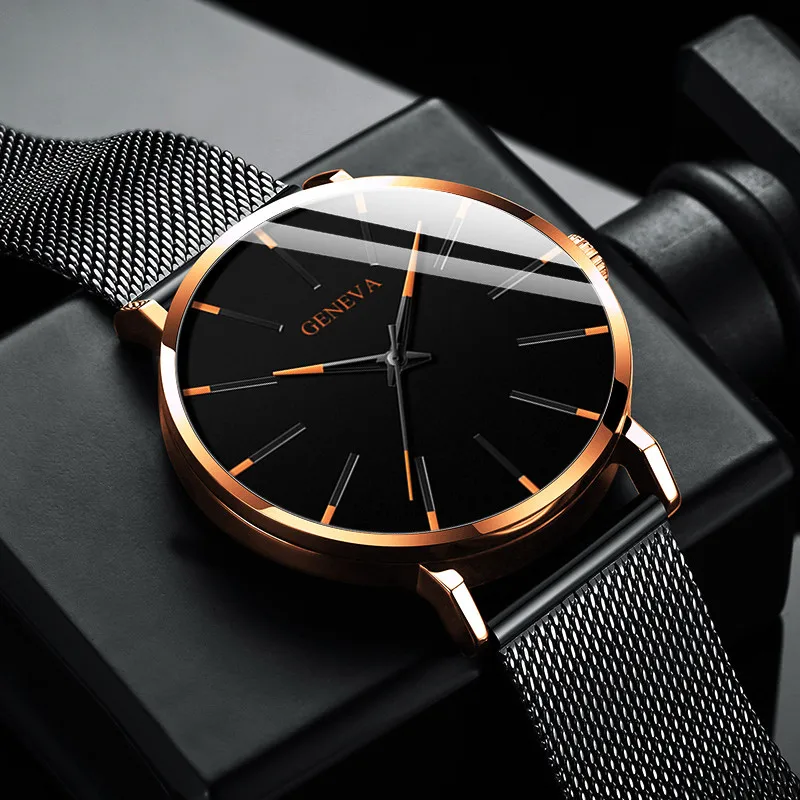 

2024 New Mens Fashion Watches Luxury Ultra Thin Stainless Steel Mesh Strap Quartz Watch Rose Gold Men Watch Gifts Reloj Hombre