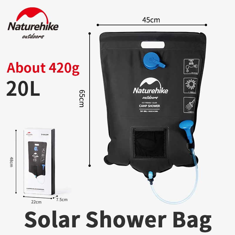 

Naturehike Portable 20L Solar Shower Bag Outdoor Ultralight 420g Outdoor Camping Thickening EVA Bath Water Storage Bag 1.7L/Min