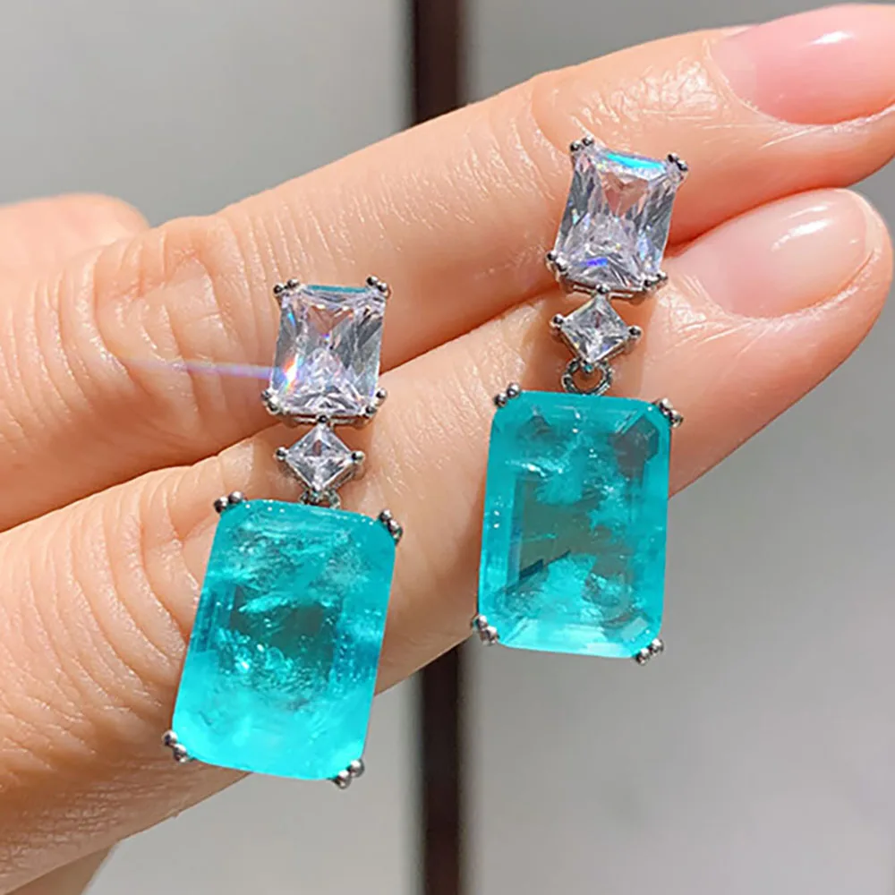 

Vintage 10*14mm Paraiba Tourmaline Lab Diamond Drop Earrings For Women Cocktail Party Wedding Ear Fine Jewelry Accessories Gift