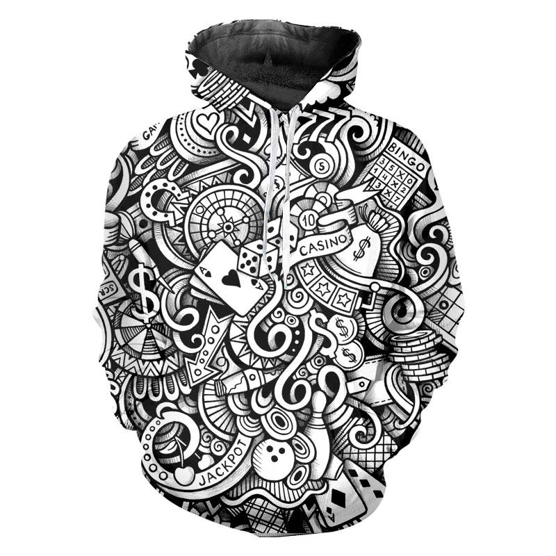 

LCFA Spring Casual Hoodies 3d Printed Black and white poker Hoodie Sweatshirt Male Long Sleeve Hooded Hoody Male Hiphop Outwears