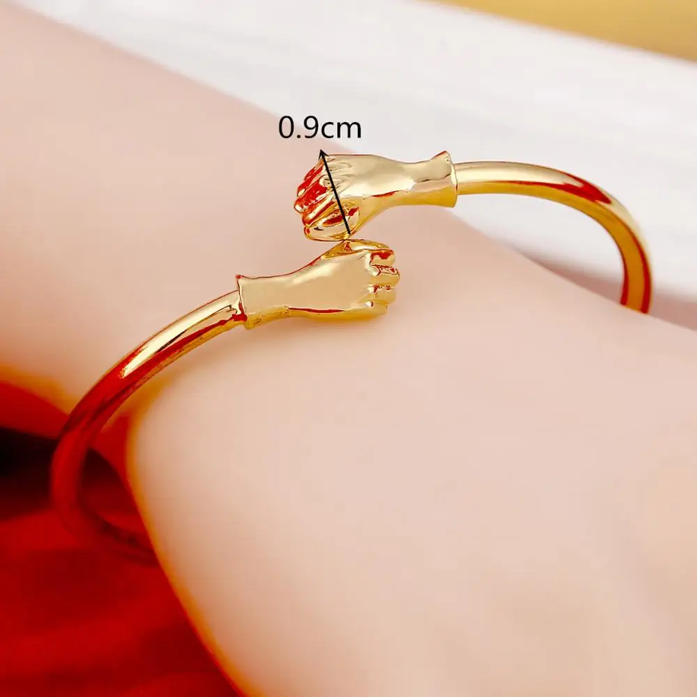 Gold Color Fist Bangles For Women Men Opening Embossing Dubai Ethiopian Brazil Bracelets Jewelry