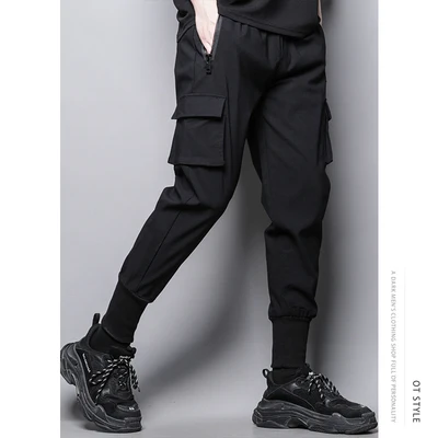 

Dark Department multi-pocket casual pants with simple overalls nine-minute chaps men's style Korean version of bound leg pants