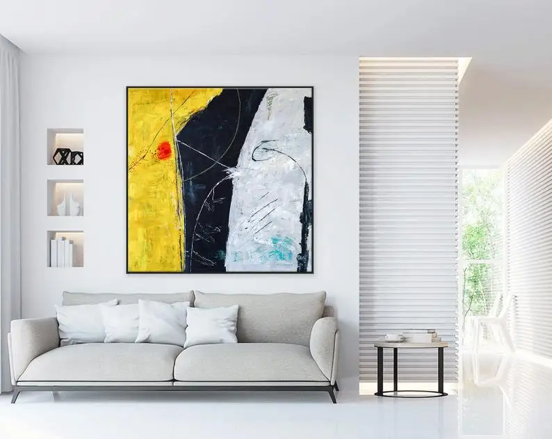 

Abstract Painting Original Large Acrylic Canvas Wall Art Yellow Expressionism Modern Painting Wall Art On Canvas Connection