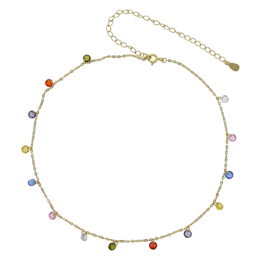 Rainbow cz charm choker necklace 32+10cm elegance delicate girl women choker fashion