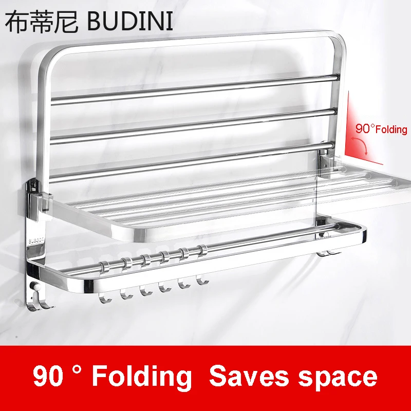 Bathroom Accessories Towel Rack Bathroom Towel Holder Stainless Steel Can Be Folded Hanger Wall Mounted Towel Shelf With Hook