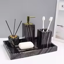 Luxury Black Wood Marble Bathroom Set