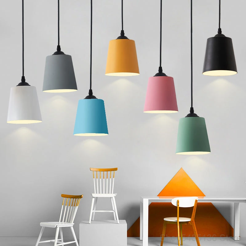 

Modern Macaron LED Pendant Light Bar Cafe Bedroom Dining Room Lighting Fixtures Kitchen Hanging Lamp Living Room Decoration E27