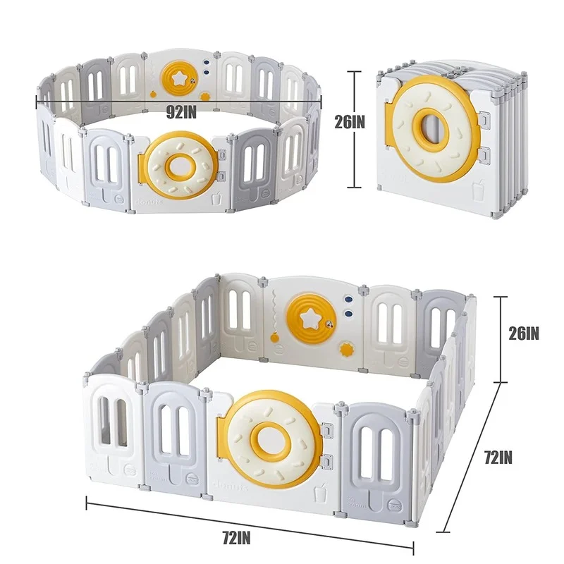 Corralito de 18 platos para niños, valla plegable, centro de juegos de seguridad para niños pequeños, patio, forma ajustable, diseño portátil