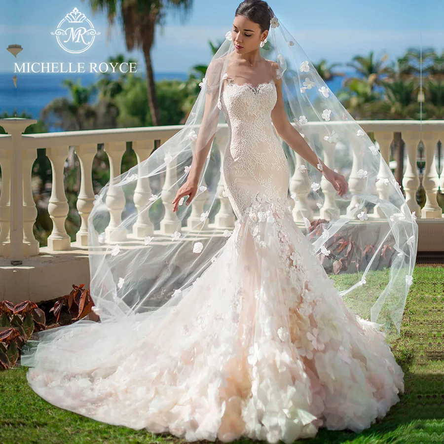 

Michelle Royce Mermaid Wedding Dresses 2024 Sweetheart Illusion Appliques Backless Chapel Train Wedding Gowns Vestido De Noiva