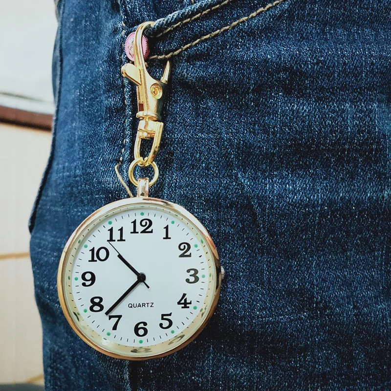 Quartz Pocket Watch Keychain Clocks Round Dial Portable Simple Pendant for Women Men FS99