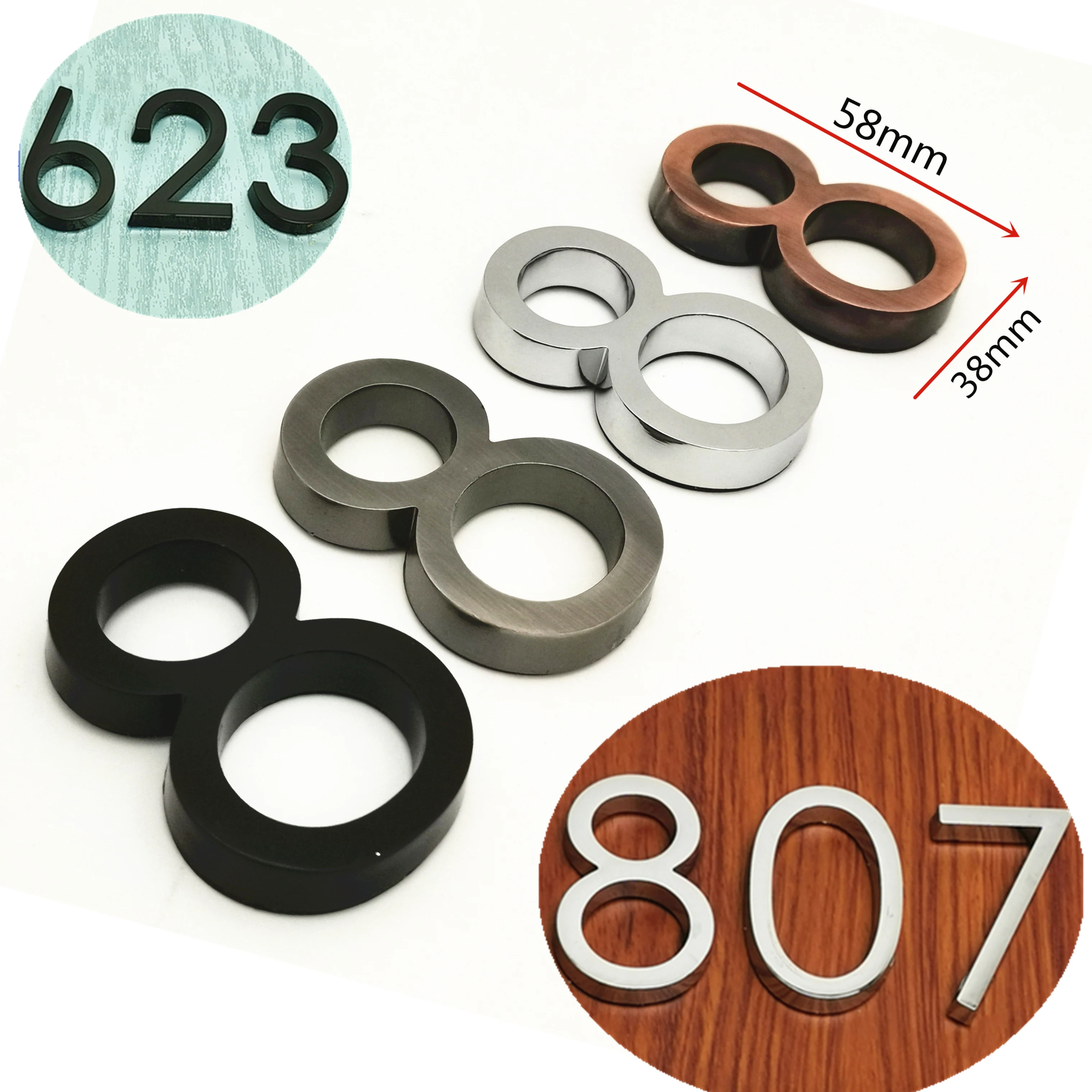 58mm 0123456789 Modern Grey Plaque Number House Hotel Door Address Digits Sticker Plate Sign ABS plastic