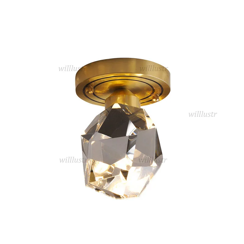 Modern Copper Ceiling Light Luxury Crystal Lamp Aisle Balcony Cloakroom Porch Corridor Gallery Closet Creative LED Lighting