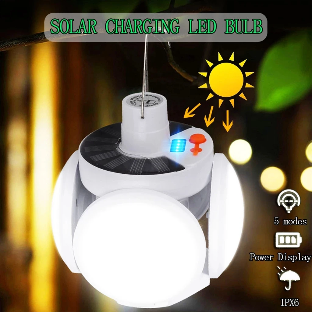 E27 Christmas LED Solar Light Deformable Garage Outdoor Light Folding Bulb LED Light Football UFO Lamp Power Garden Decor