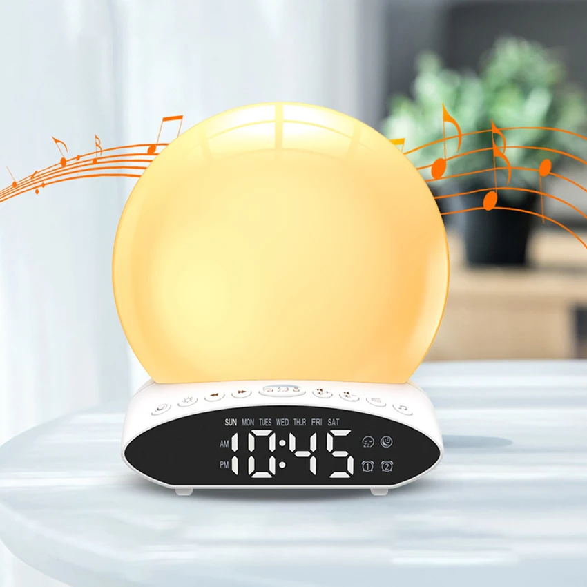 Wake Up Light for Kids, Sunrise Alarm Clock, Radio, 7 Colored Night Light, Sunrise Simulation and Sleep Aid, Dual Alarm with FM