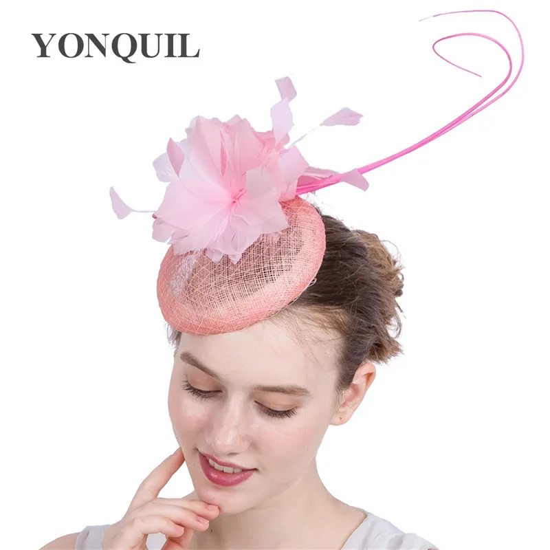 

Sinamay&Ostrich Quill Fascinator Hat Party Chapeau Feather Flower Pillbox Hats Hair Accessories Women Wedding Headpiece Headband