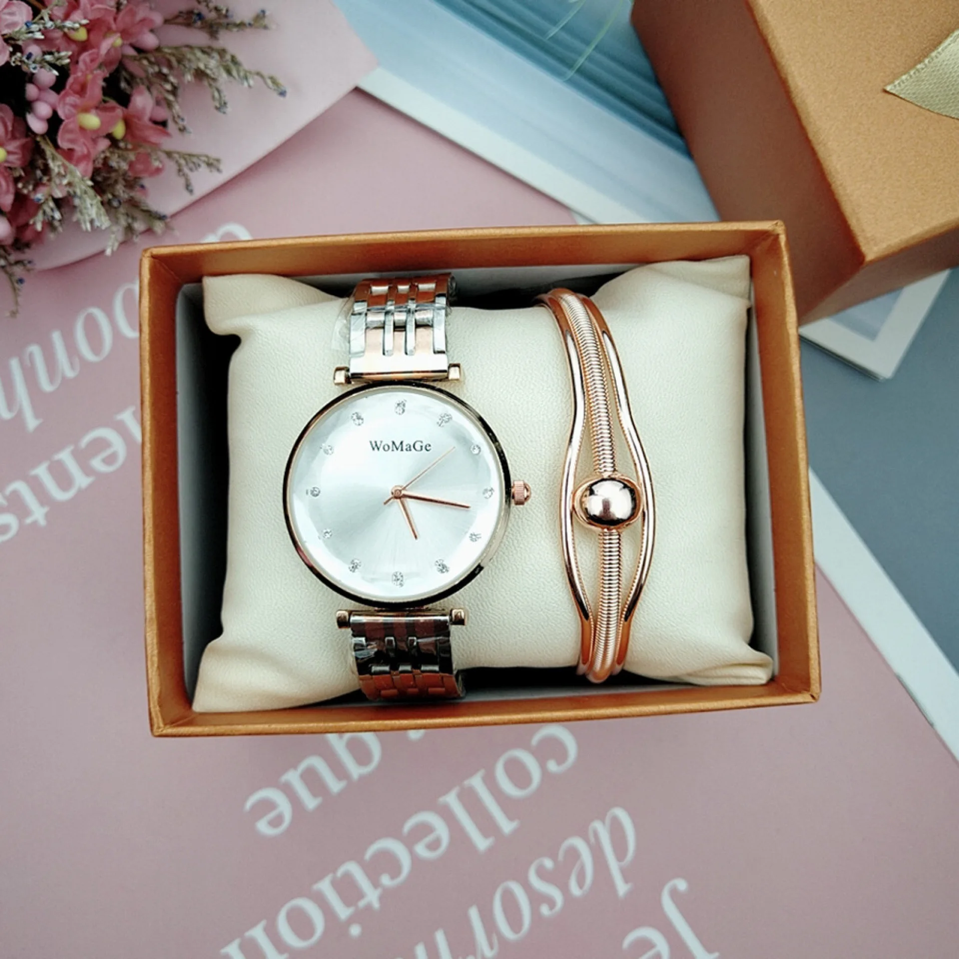 Ladies Watch Bracelet Gift Box Set Womens Luxury Brand Fashion Simple Quartz Wristwatches Cutting Glass Crystal Mirror relojio