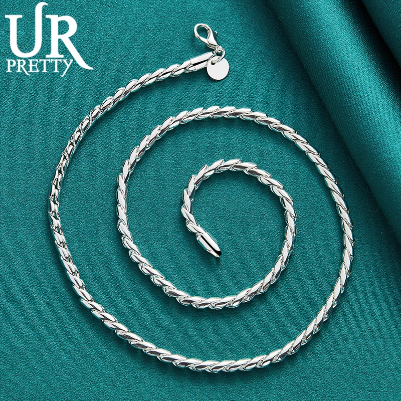 URPRETTY  925 Sterling Silver Mouse Tail Necklace 20 Inch Chain For Woman Man Wedding Engagement Party Jewelry Gift