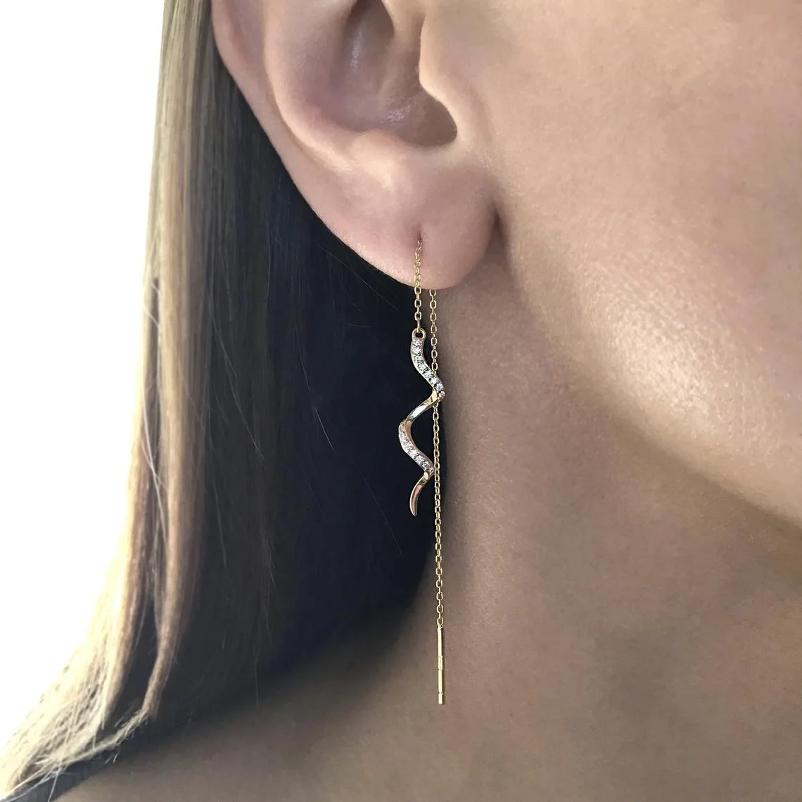9.5cm S925 Sterling Silver Serpent Earrings, Snake Twisted Chain Threader Long Dangle Ear for women teen girls